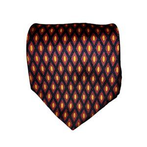 Brooks Brothers Makers Necktie Black Red Yellow Geometric Silk Hand Made in USA